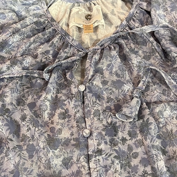 Cupid Pullover Top Tunic; Gathered Neckline;3/4 Sleeves;Lavender Tone - Picture 9 of 9